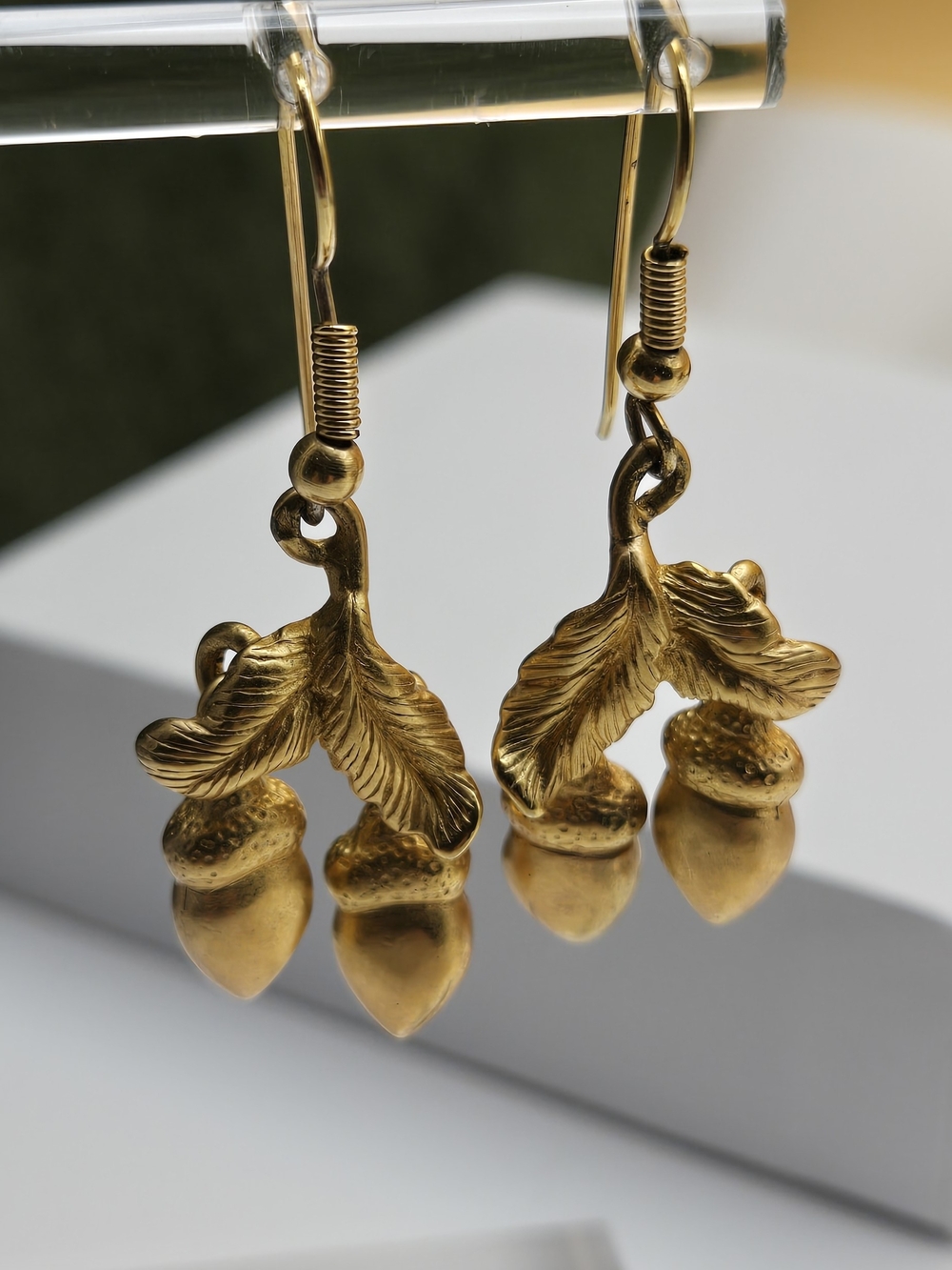 Monet Gold Acorn and Leaf Drop Earrings - Vintage Monet Earrings - Picture 8 of 16